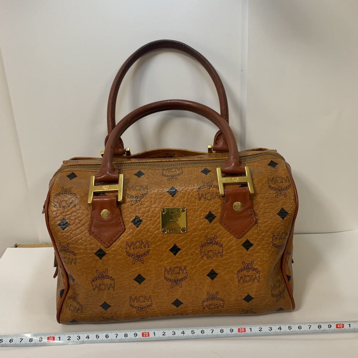 【1円 】MCM エムシーエム モノグラム ヴィセトス柄 レザー ミニボストンバッグ ハンドバッグ 手提げ レディース ブラウン系 K4651_画像1