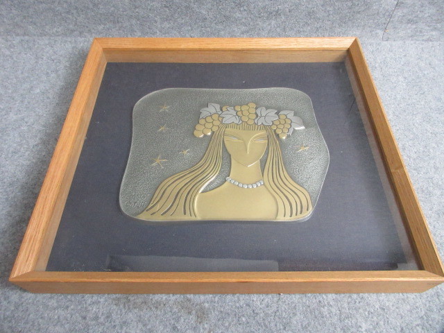政】28576 彫金額 女性 O,TUJI作 真作 銅版画 骨董 古物-