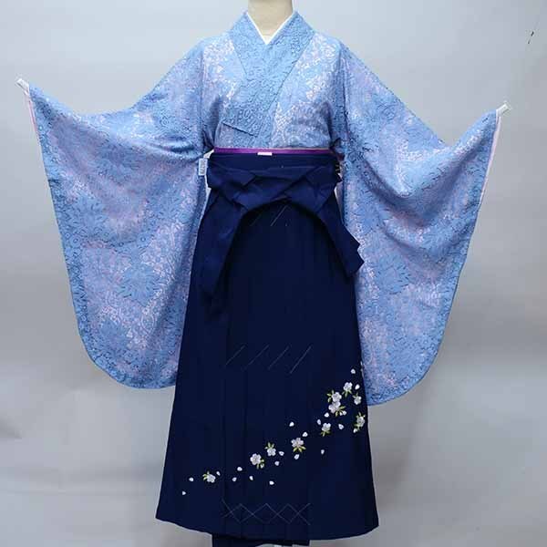 二尺袖 着物 袴フルセット レース 着物丈はショート丈 ピンク×水色 袴