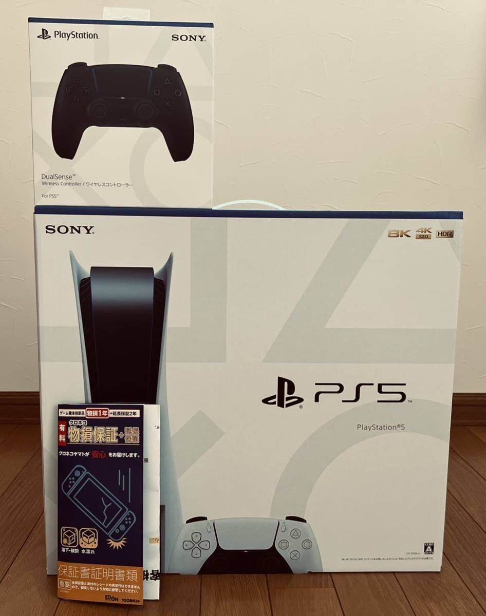 【新品 未開封 延長保証付】SONY PS5 PlayStation 5 (CFI-1100A01)DualSense Wireless Controller ブラック色　別梱包付_画像1