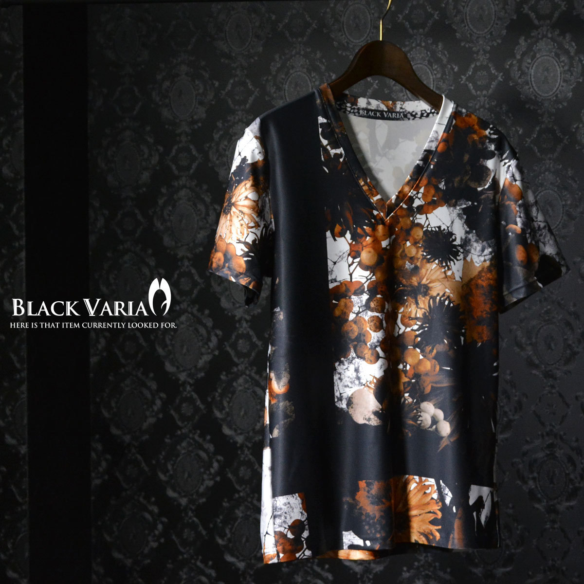 9#bv02-br BLACK VARIA プレミアム ボタニカル 黒十字 Vネック半袖Tシャツ メンズ(ブラック黒) M 日本製 吸水速乾＆2wayストレッチ_画像2