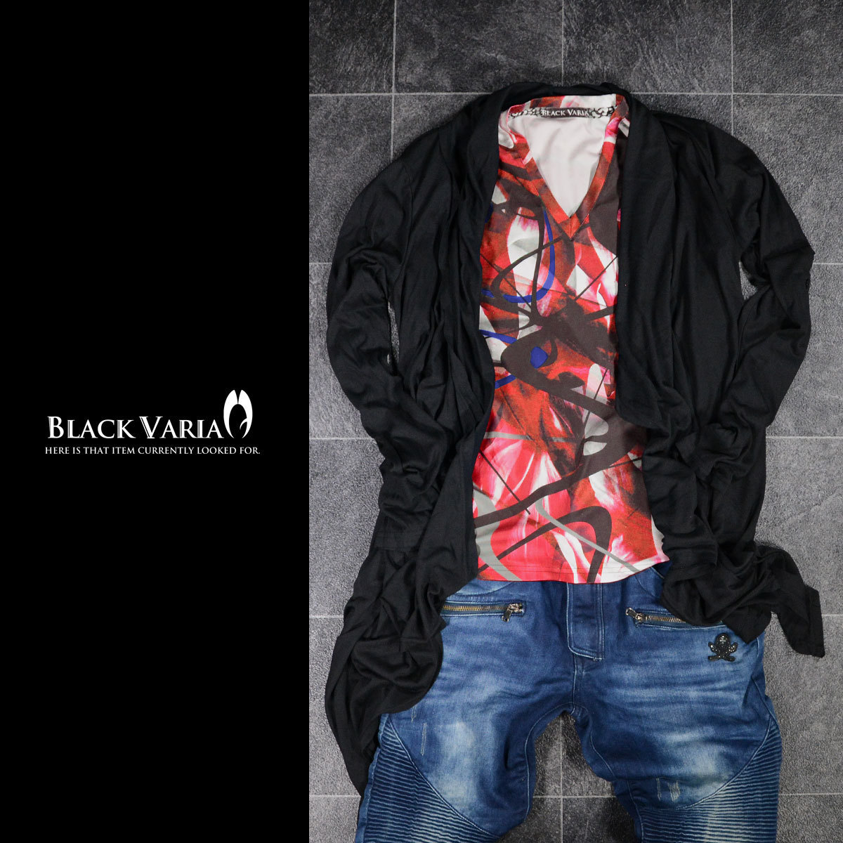 9#bv11-re BLACK VARIA モダン 曲線カーブ ムラ プレミアム Vネック 半袖Tシャツ メンズ(レッド赤) L 日本製 吸水速乾＆2wayストレッチ_画像7