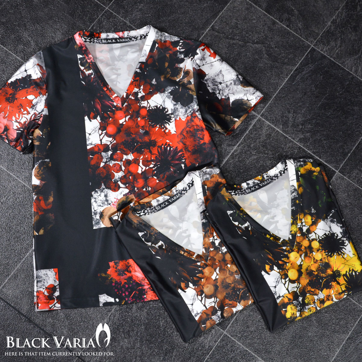 9#bv02-br BLACK VARIA プレミアム ボタニカル 黒十字 Vネック半袖Tシャツ メンズ(ブラック黒) L 日本製 吸水速乾＆2wayストレッチ_画像3