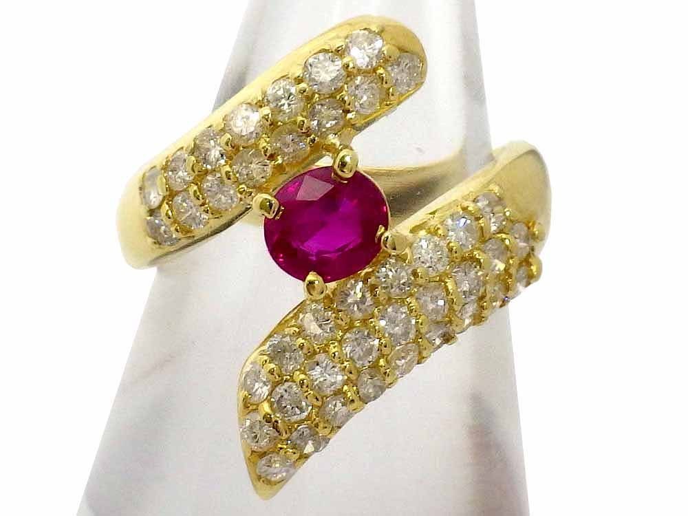 ルビー ダイヤモンドリング K18 5.5g 10号 Jewelry Ruby0.66ct Dia1.00ct Ring