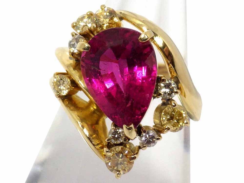 ピンクトルマリン ダイヤモンドリング K18 9.55g 9.5鑑別書　Jewelry PinkTourmaline3.27ct Dia0.649ct Ring トルマリン