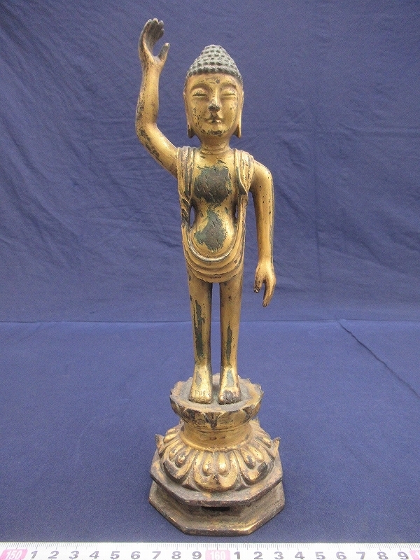 D0303 銅製 鍍金 誕生仏 誕生釈迦仏立像 仏像 仏教美術 1.281kg(仏像 