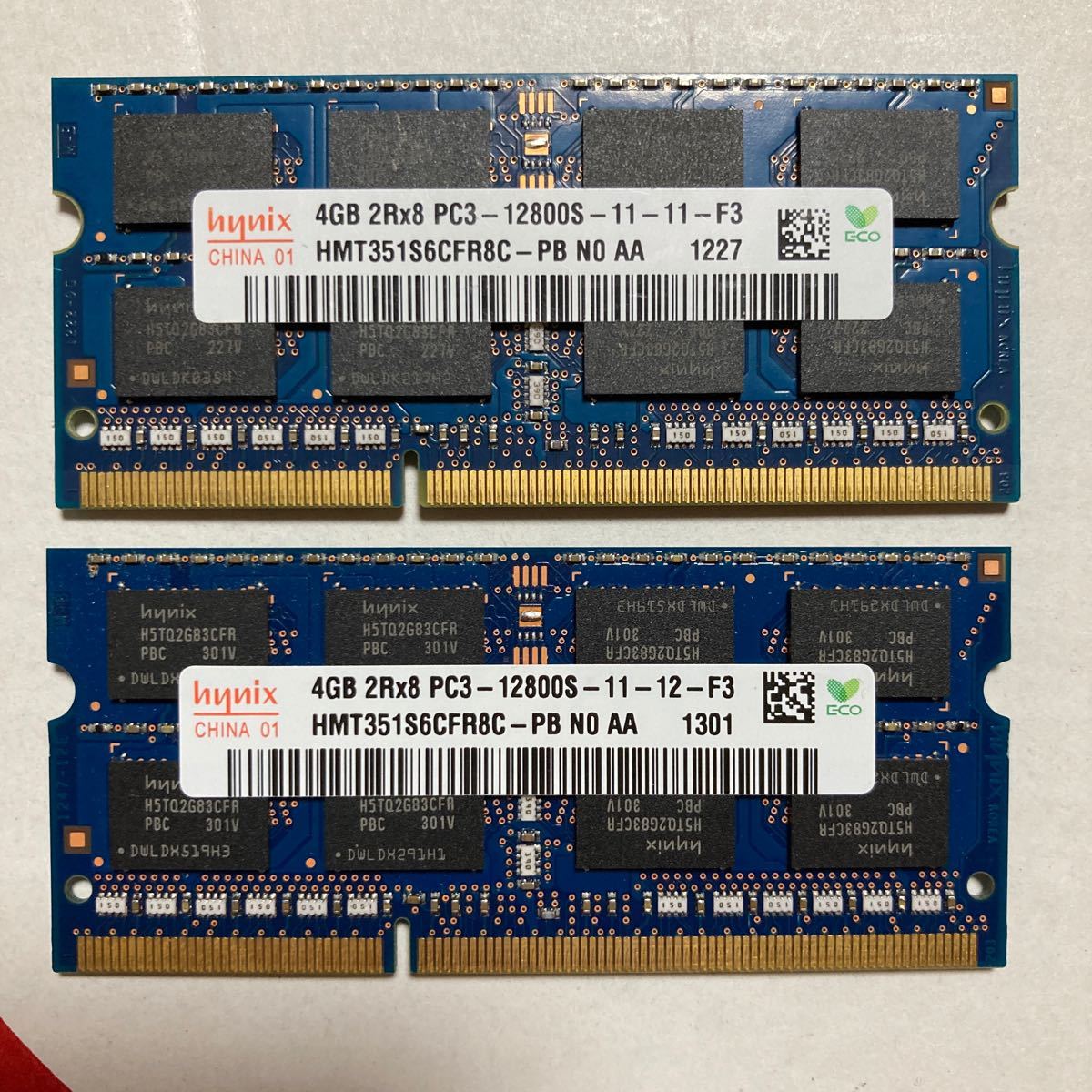 hynix ノートPC用メモリ 2Rx8 PC3-12800S 4GBx2枚合計8GB 動作確認済