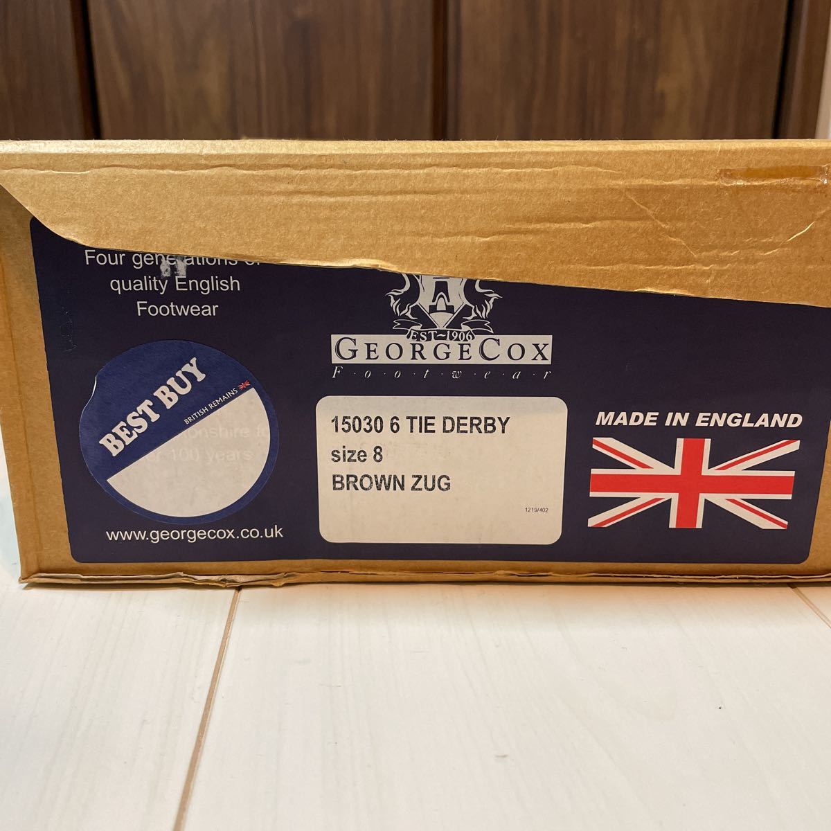 新品 UK8 GEORGE COX TIE DERBY ブラウン レザーシューズ ブーツ