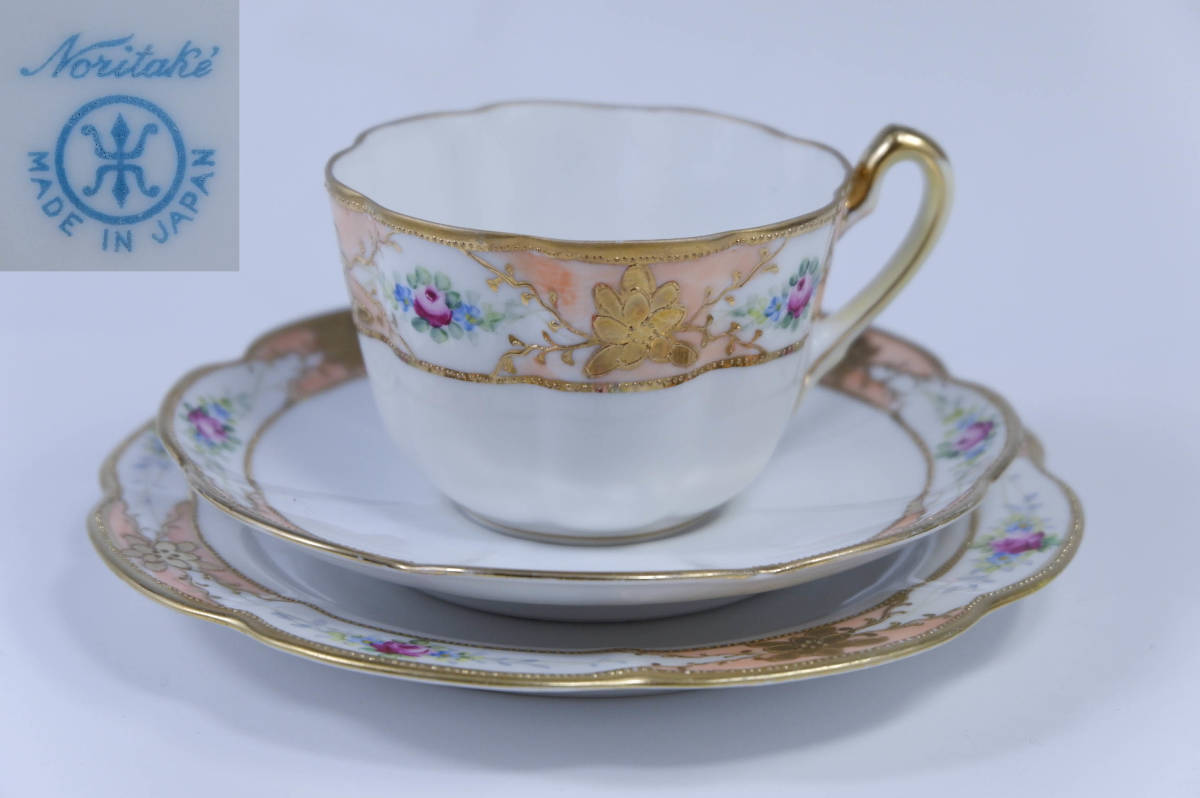 オールドノリタケ 小薔薇模様 トリオ Noritake-マルキ印 メイドイン