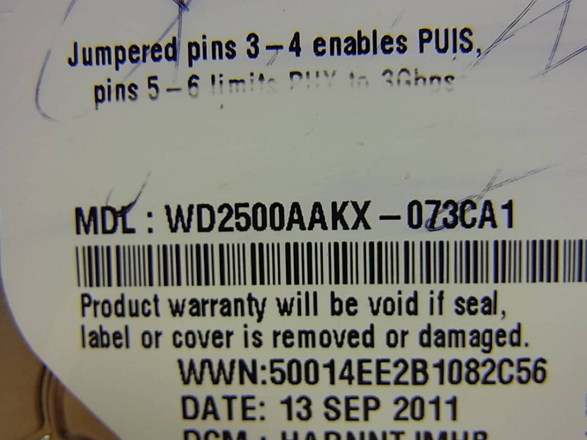 ◎H/888●ウェスタンデジタル☆Western Digital☆3.5インチHDD(ハードディスク)☆250GB SATA600 7200rpm☆WD2500AAKX☆中古品_画像2