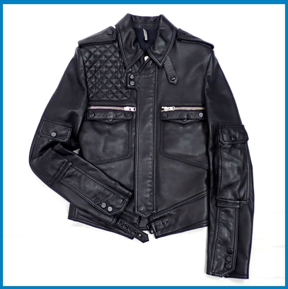 ☆1円 DIOR HOMME/ディオールオム バイカーレザージャケット 44/メンズ