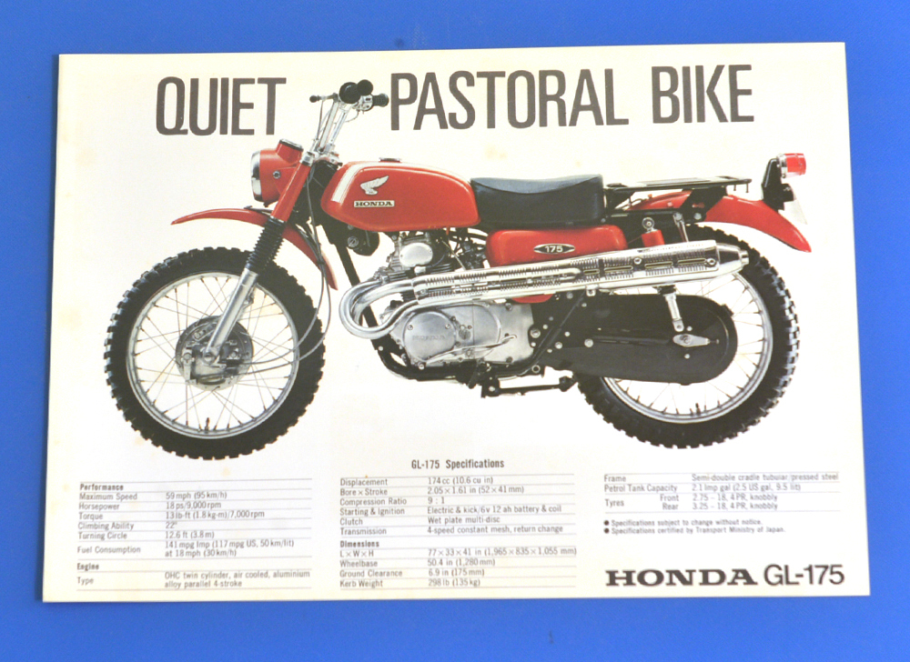 ホンダ　GL-175　HONDA QUIET PASTORAL BIKE GL175 ( 英 7002) 輸出仕様英語表記　バイクカタログ【H輸-1975-21】_画像1