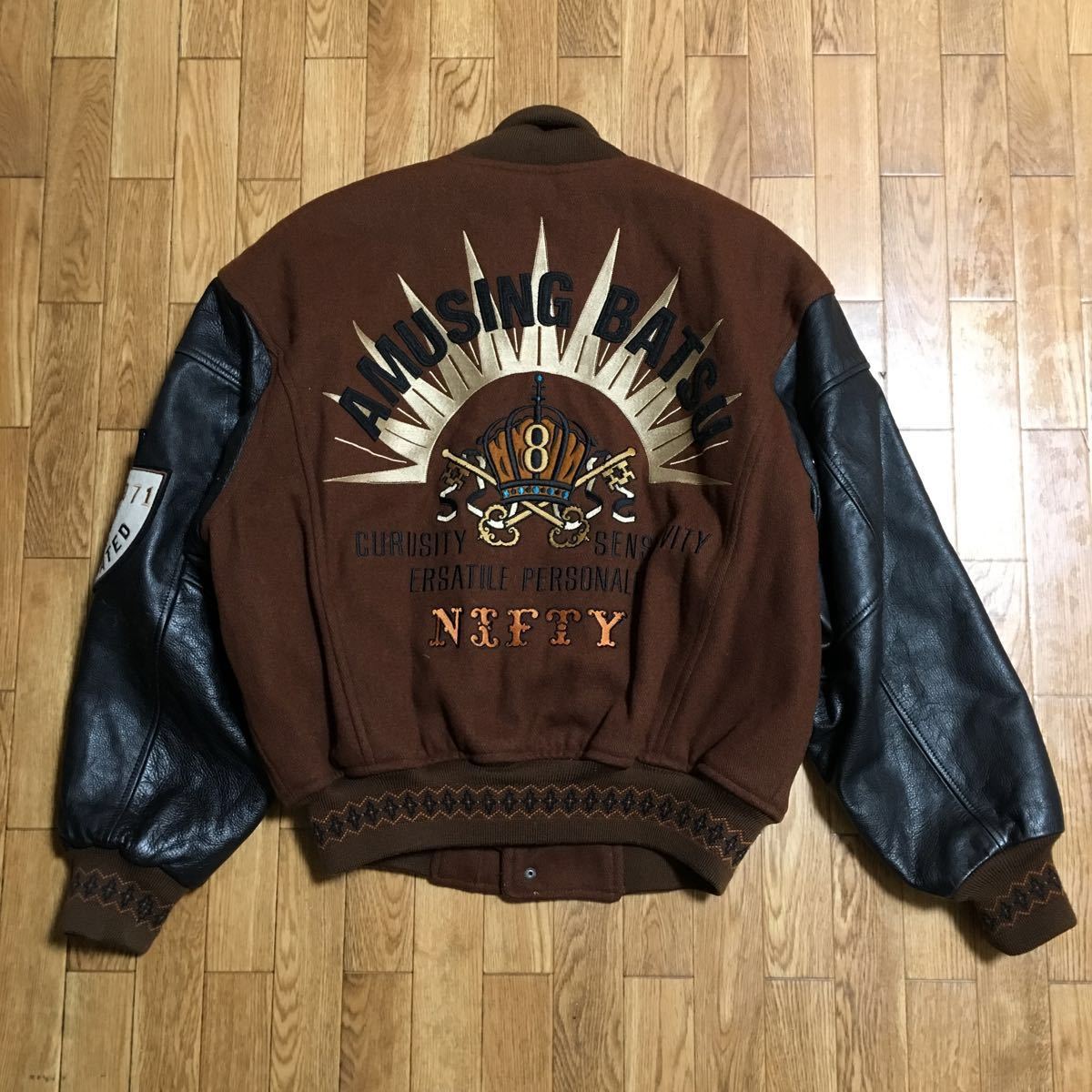 Yahoo!オークション - 80s MEN'S BA-TSU 袖レザー ウール Yahoo!オークション - 80s MEN'S BA-TSU 袖レザー ウール