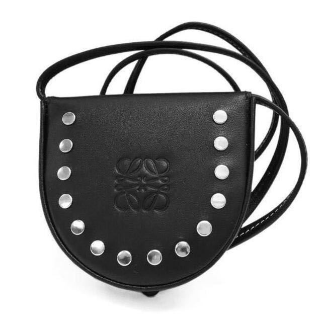 【新品!!】LOEWE ロエベ ミニヒールポーチ ネックポーチ ポシェット スタッズ付き ブラック×シルバー 秋 ハロウィン プレゼント■