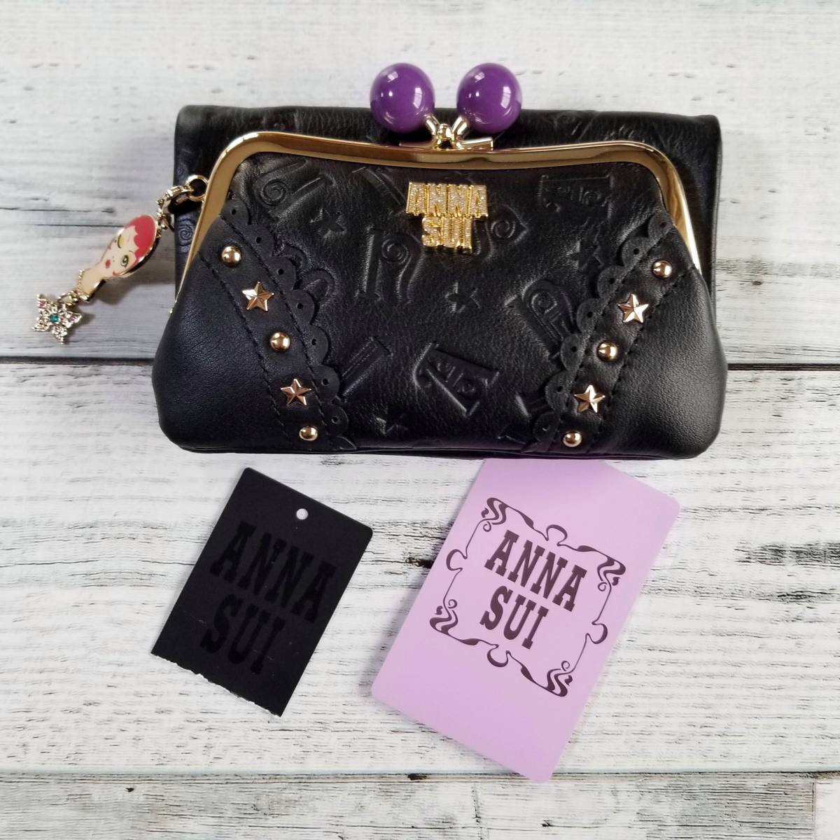 ドール 新品 ANNA SUI アナスイ 本革 がま口折り財布/外口金折り ドール 新品 ANNA SUI アナスイ 本革 がま口折り財布/外口金折り