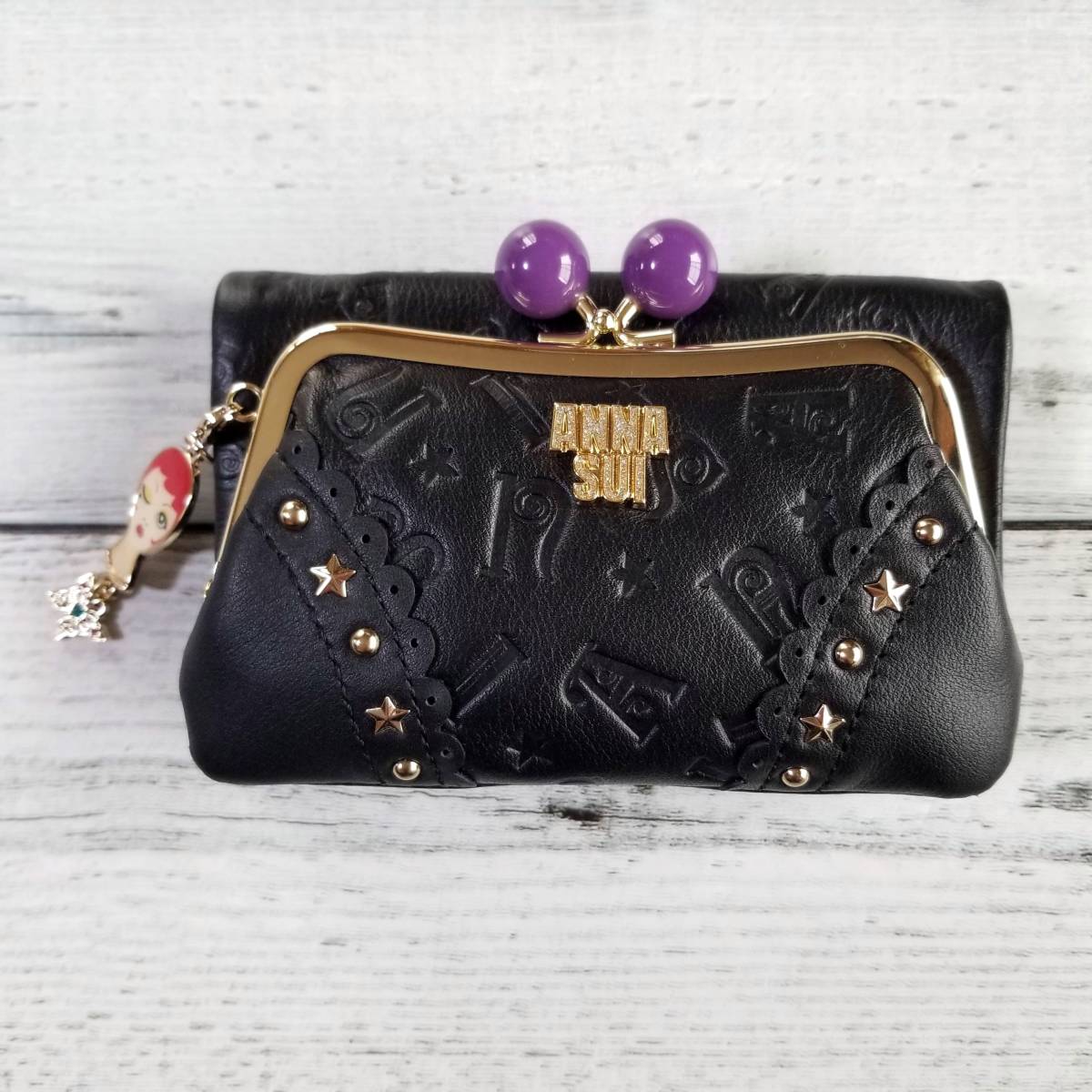 ドール 新品 ANNA SUI アナスイ 本革 がま口折り財布/外口金折り ドール 新品 ANNA SUI アナスイ 本革 がま口折り財布/外口金折り