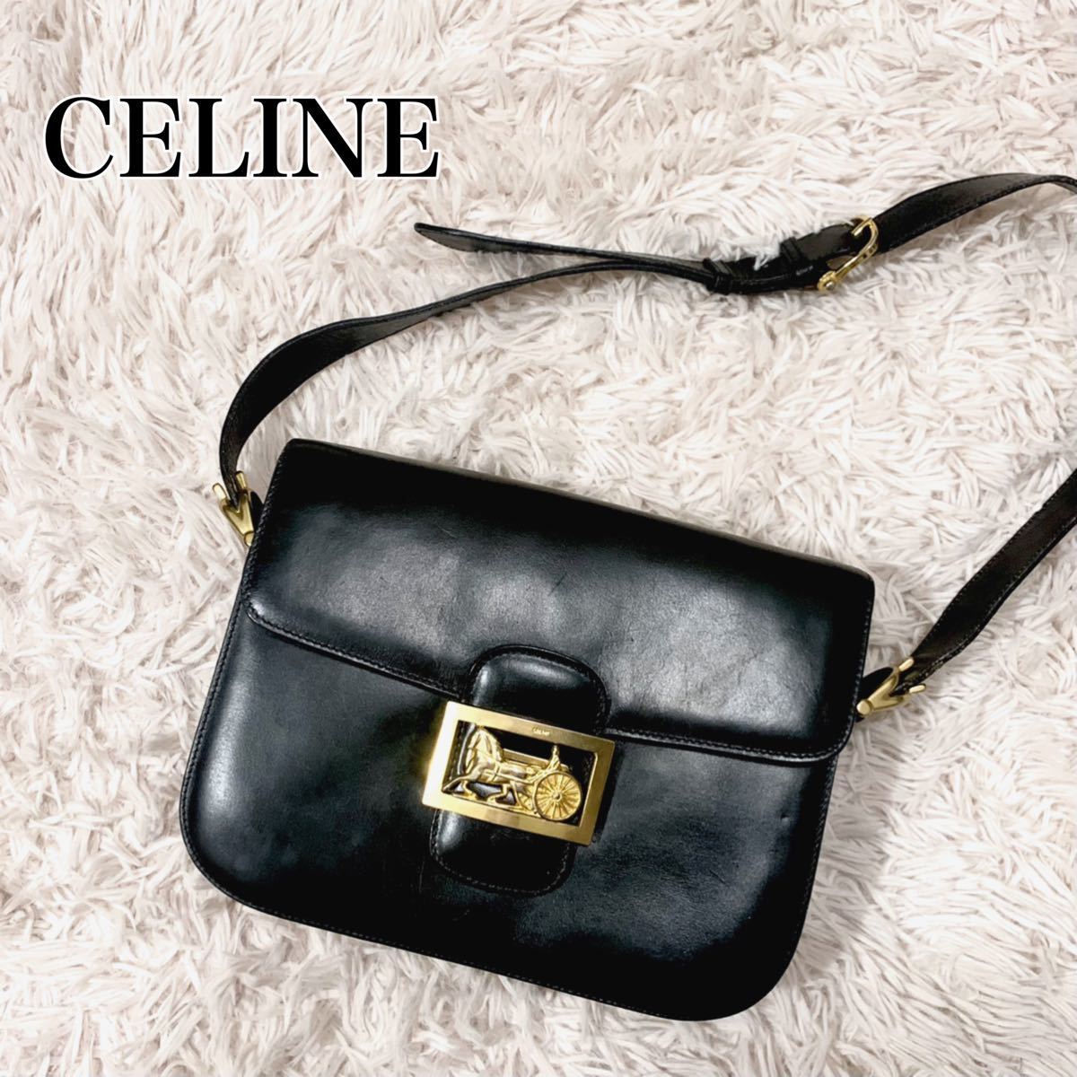 希少美品】セリーヌ CELINE ショルダーバッグ 馬車金具 レザー バッグ-