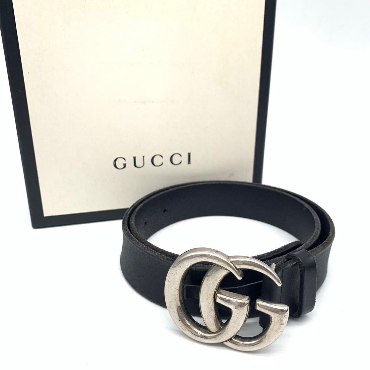 1円 □美品□ グッチ GUCCI GGマーモント ベルト レザー 本革 シルバー