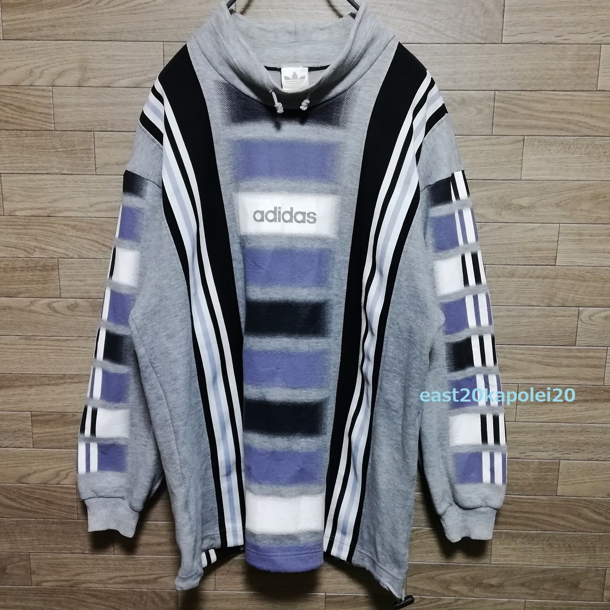 adidas Adidas DESCENTE Descente 90s большой задний Logo мужской Vintage с высоким воротником тренировочный футболка M-L серый серебряный бирка 