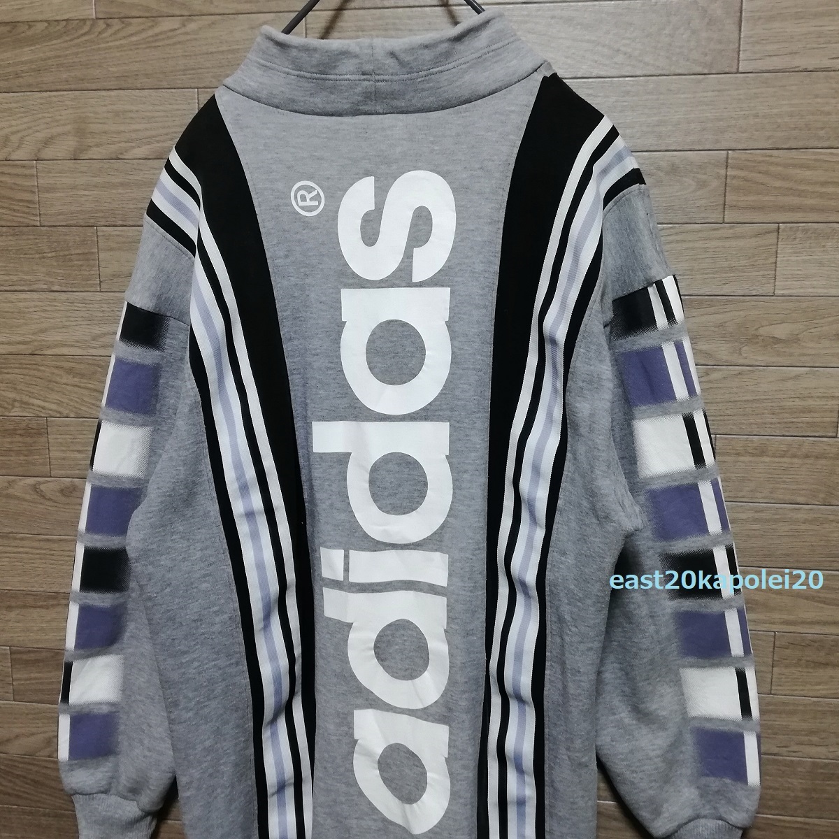 adidas Adidas DESCENTE Descente 90s большой задний Logo мужской Vintage с высоким воротником тренировочный футболка M-L серый серебряный бирка 