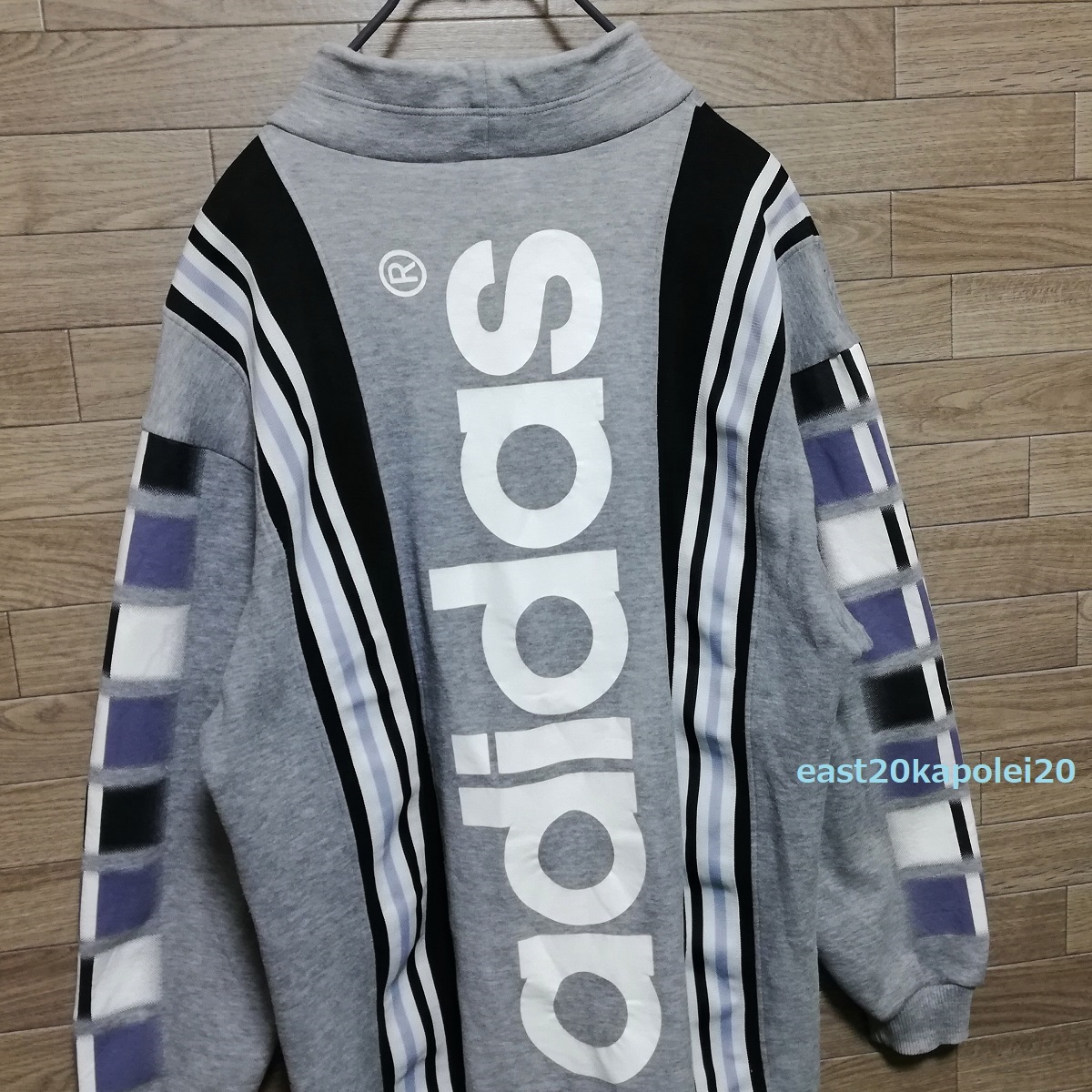 adidas Adidas DESCENTE Descente 90s большой задний Logo мужской Vintage с высоким воротником тренировочный футболка M-L серый серебряный бирка 