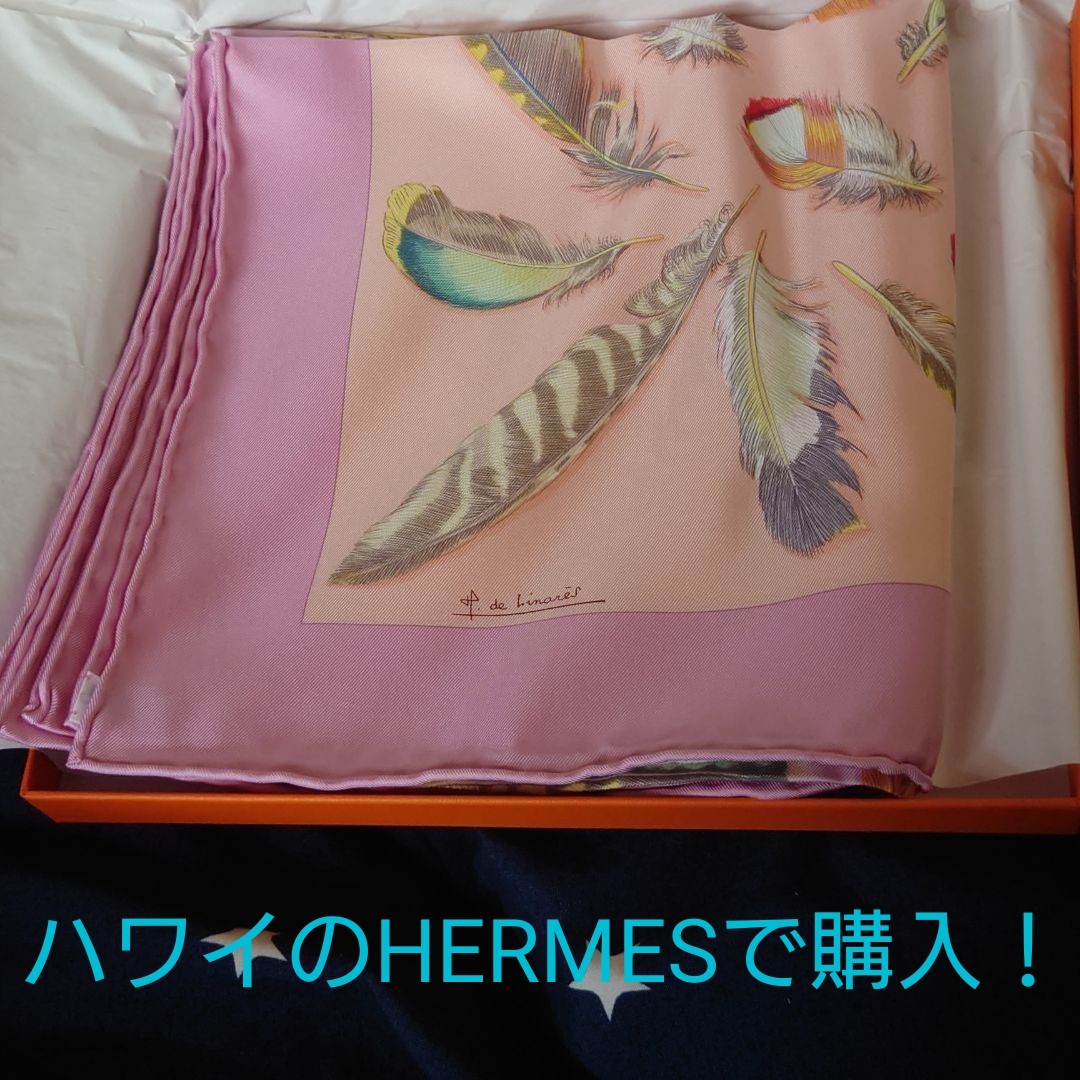 HERMES☆新品未使用のスカーフ☆ハワイのエルメスのお店で購入！ シルクスカーフ☆PLUMES 2