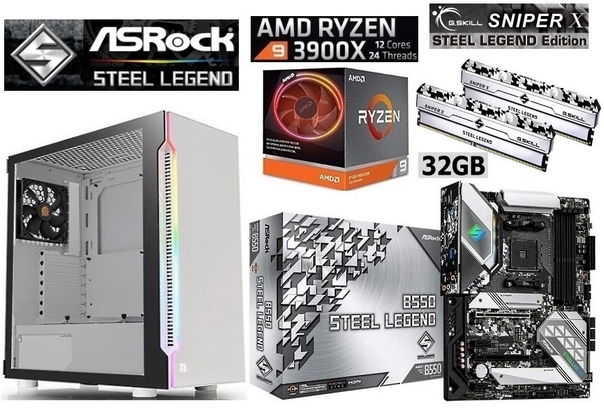 AMD MSI Ryzen9 3900X B550 M2.SSD 500GB H200 高品質 競売 限定1台 TG VGA無し Mem32GB 750W Win10