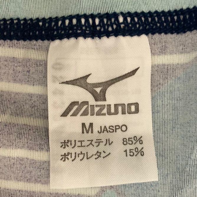 A686 ☆1円スタート☆MIZUNO ネイビー×白の和柄ストライプ競泳水着 葉っぱ模様入り サラサラ素材 レオタードコスプレにも！サイズM_画像10