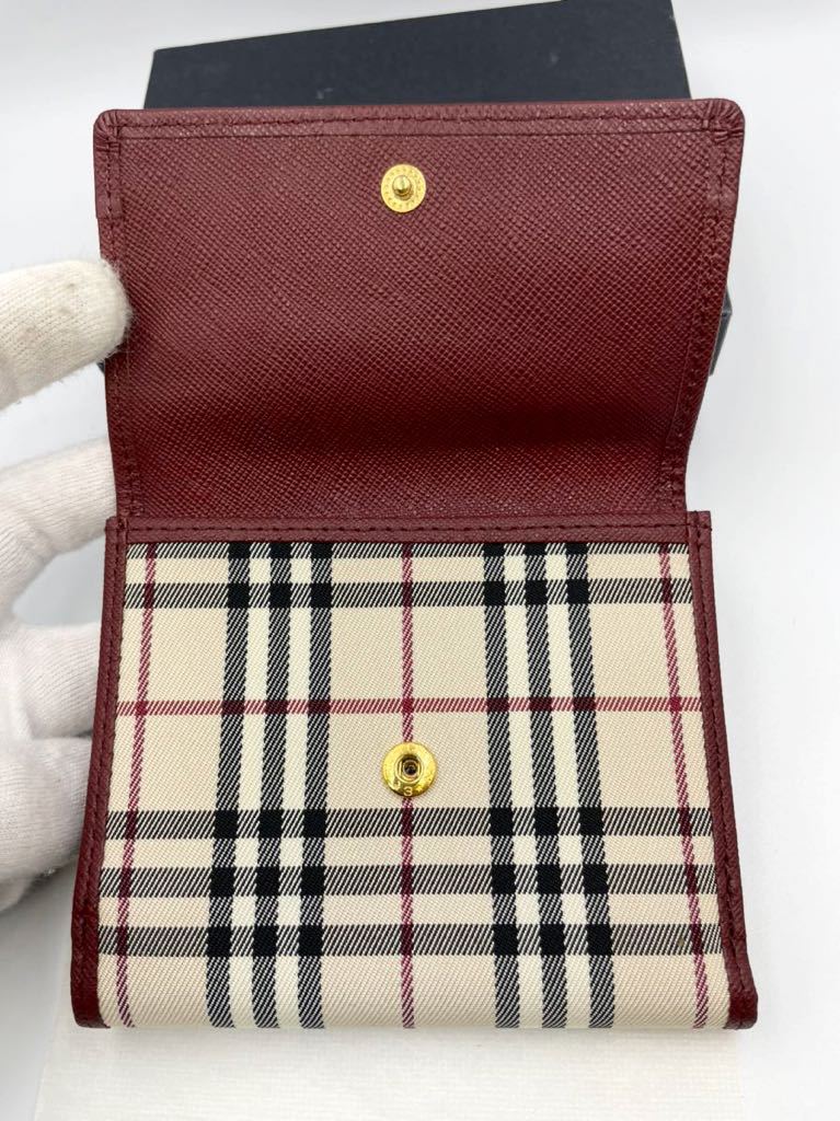 バーバリー 二つ折り財布 えんじ×チェック 小銭入れ付き 未使用品