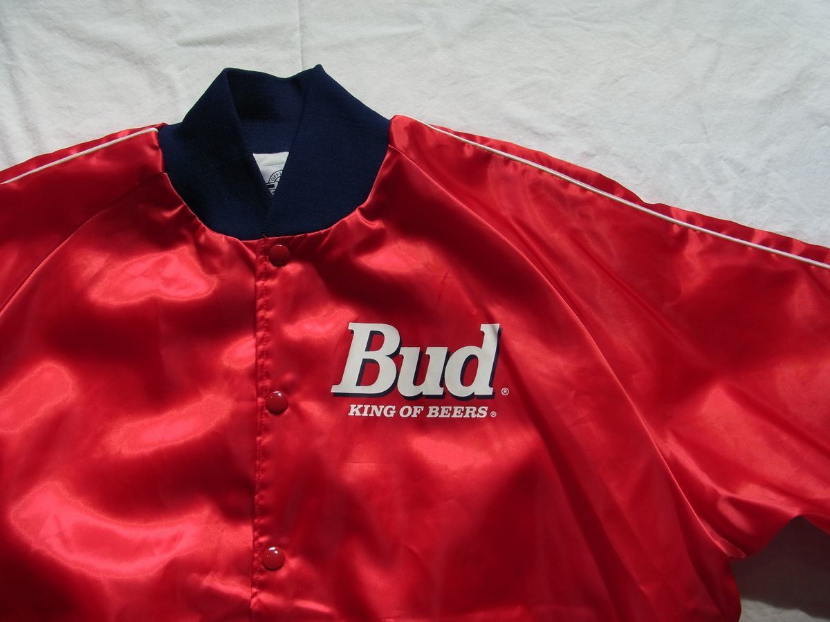 ☆ 80s USA製 ビンテージ Budweiser バドワイザー Bud KING OF BEERS ナイロン ジャケット sizeL 赤 ☆古着 オフィシャル 企業物 90s OLD_画像3