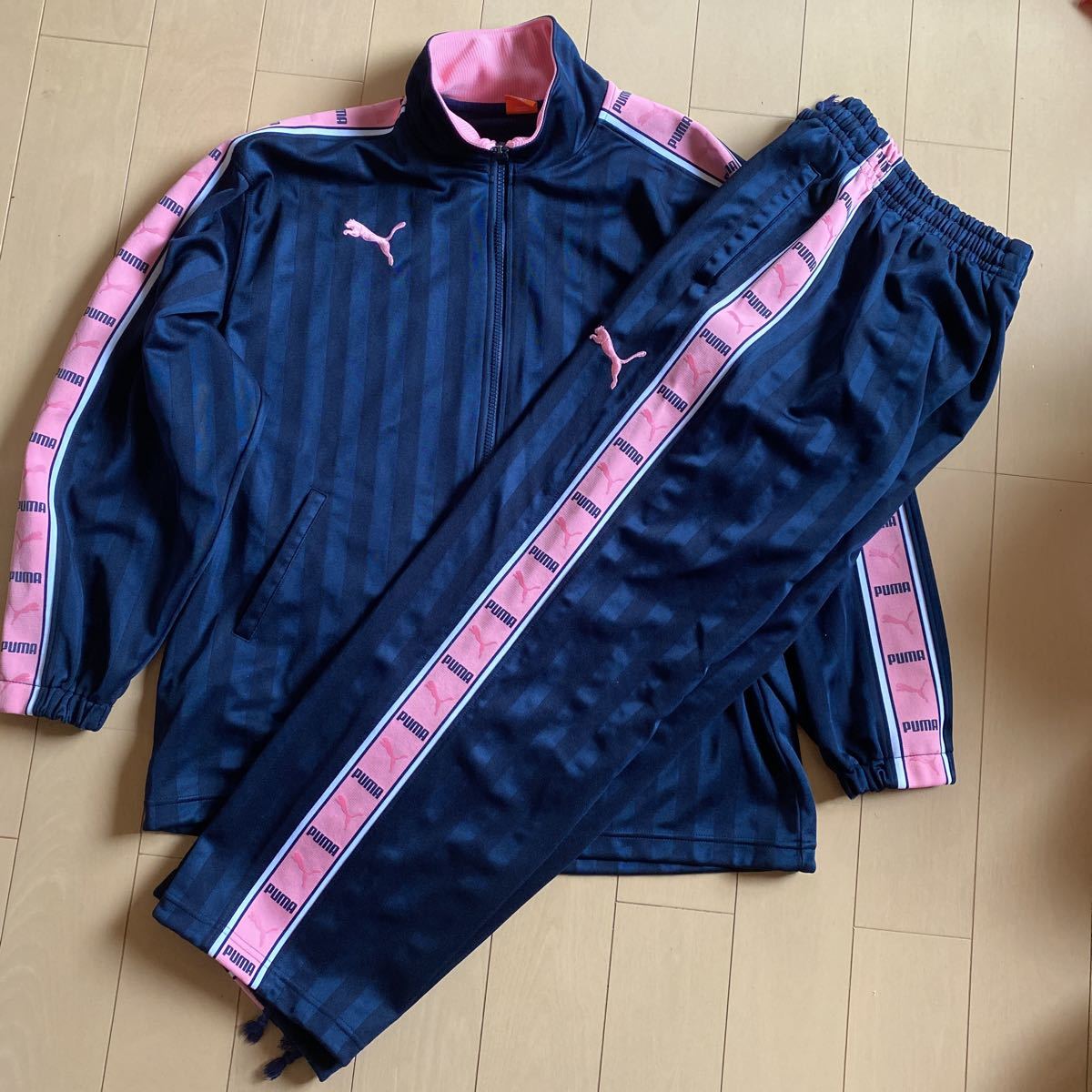 Yahoo!オークション - PUMA プーマ ジャージ上下 紺ピンク 上S～M 下S