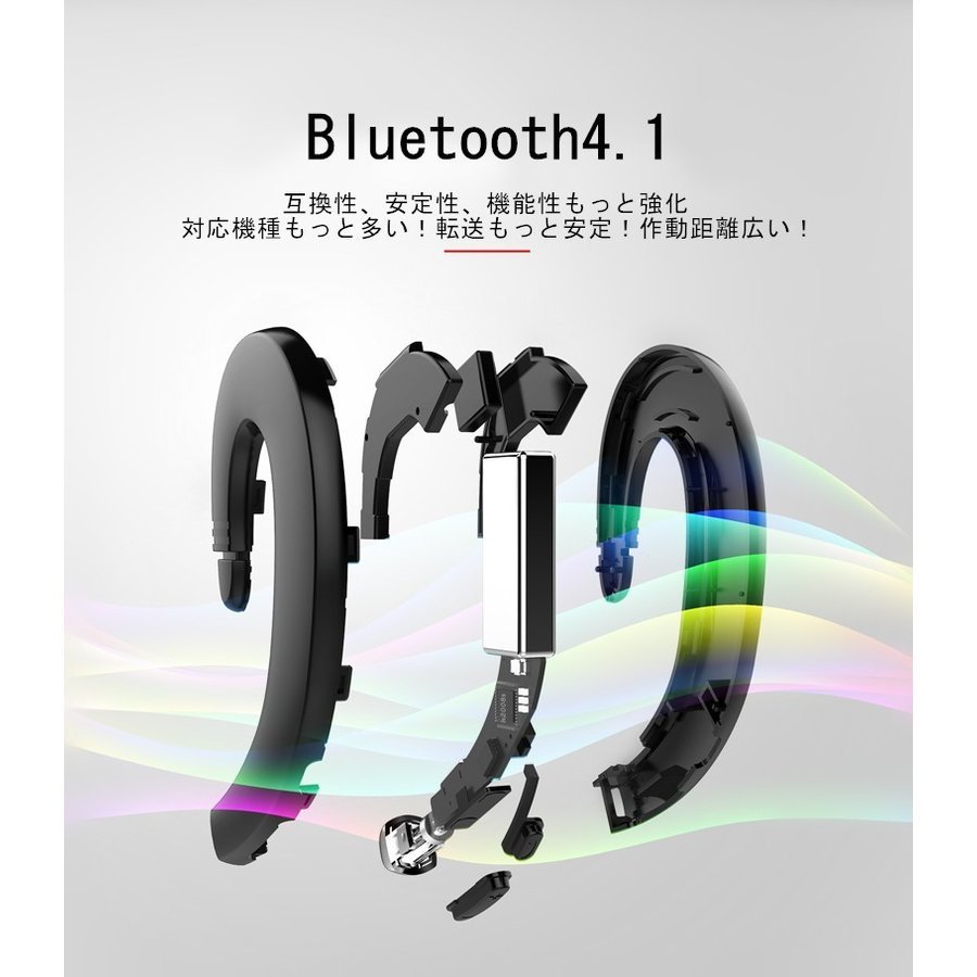 ワイヤレスイヤホン ブルートゥースイヤホン ヘッドセット 片耳 高音質 耳掛け型 Bluetooth 4.1 マイク内蔵通話可 スポーツ 日本語音 153a_画像3