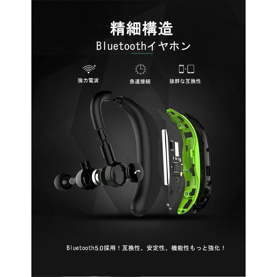 ワイヤレスイヤホン Bluetooth 5.0 ブルートゥースイヤホン ヘッドセット 耳掛け型 片耳 最高音質 日本語音声通知 ハンズフリー 180°153a_画像4