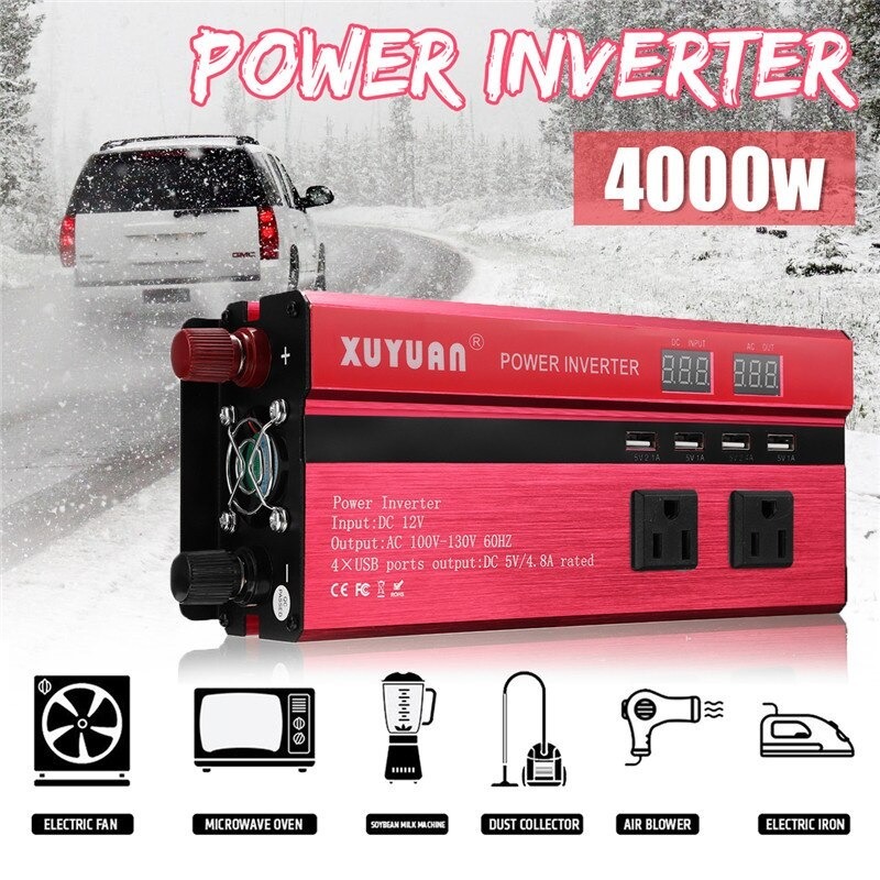 【新品 最安】インバーター（赤）出力4000W 入力DC12V 24V 出力AC110V AC220V 選択可能 C1564_画像1