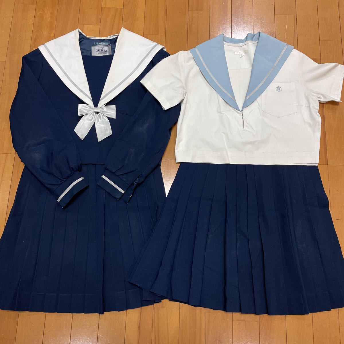 中学 高校 制服 上下 半袖155A 夏服 セット エンジ 紐リボン 校章