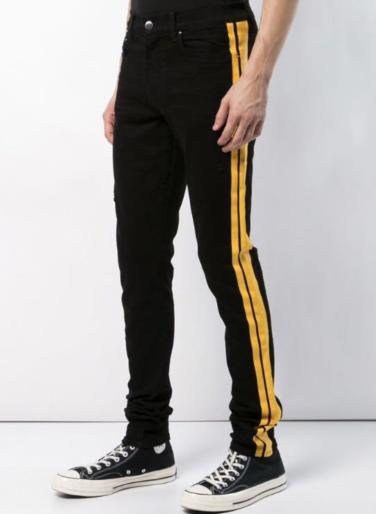 正規新品 19SS AMIRI アミリ TRACK JEAN トラックジーン ストレッチ スキニー デニムパンツ BLACK / YELLOW 28