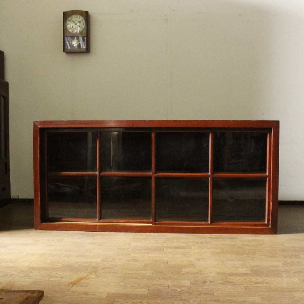 アンティーク・レトロ 古ガラス！古い木製戸棚 食器棚本棚古道具ガラス