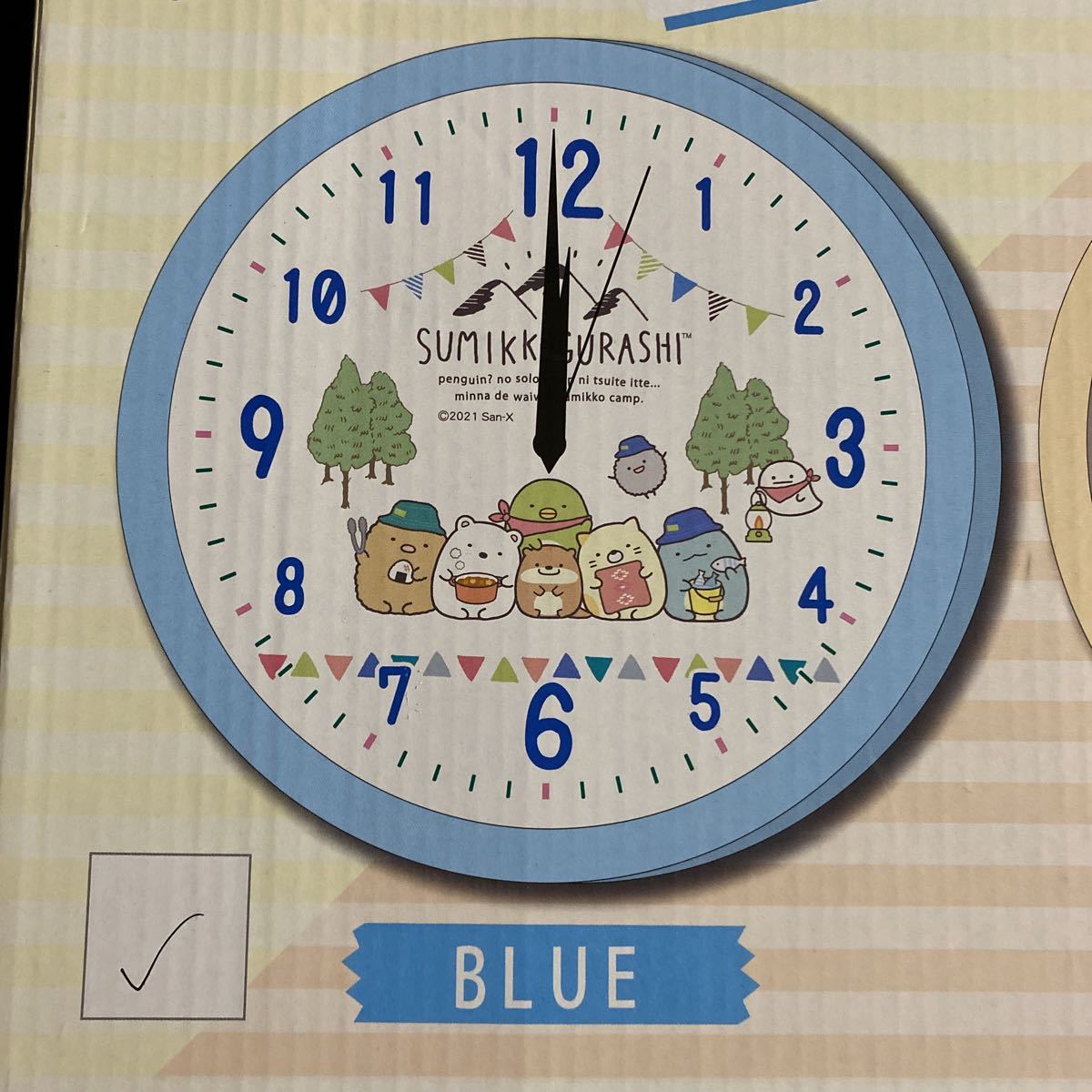 すみっコぐらしsumikkogurashi★連続秒針★壁掛け時計★ウォールクロック★ブルー★箱サイズ34×34cmの画像2