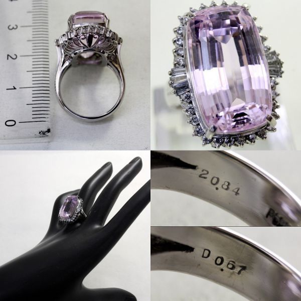 ◎中古美品◎プラチナ　クンツァイト　20.84ｃｔ　ダイヤ　0.67ｃｔ　リング 10号_画像3