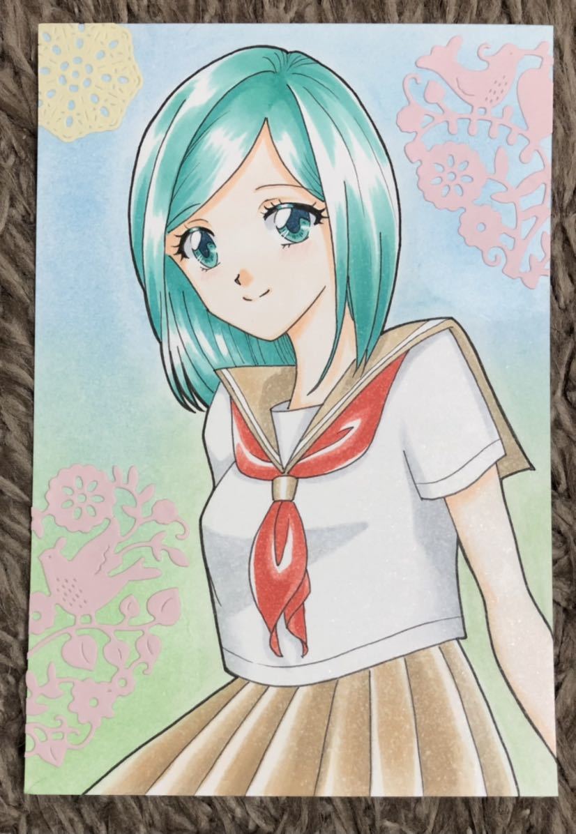 オリジナル 手描き イラスト 女の子 女子高生 セーラー服 オリジナル 手描き イラスト 女の子 女子高生 セーラー服