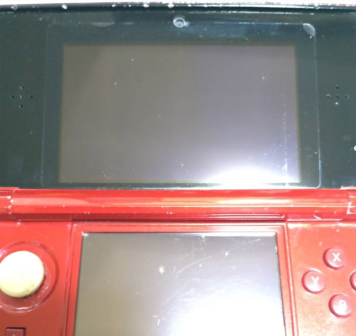 NINTENDO 3DS ニンテンドー3DS フレアレッド ジャンク扱い 上下画面保護フィルム 使用感有り SDカード（2GB）付き DLソフト付き 送料無料
