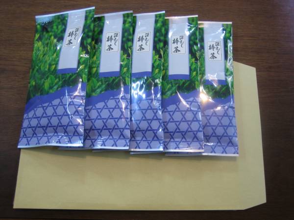 2021年産　深むし茶棒茶100gX5本・くき茶・かりがね深蒸し茶　（１番茶無農薬）_クリックポスト袋に入れる前です