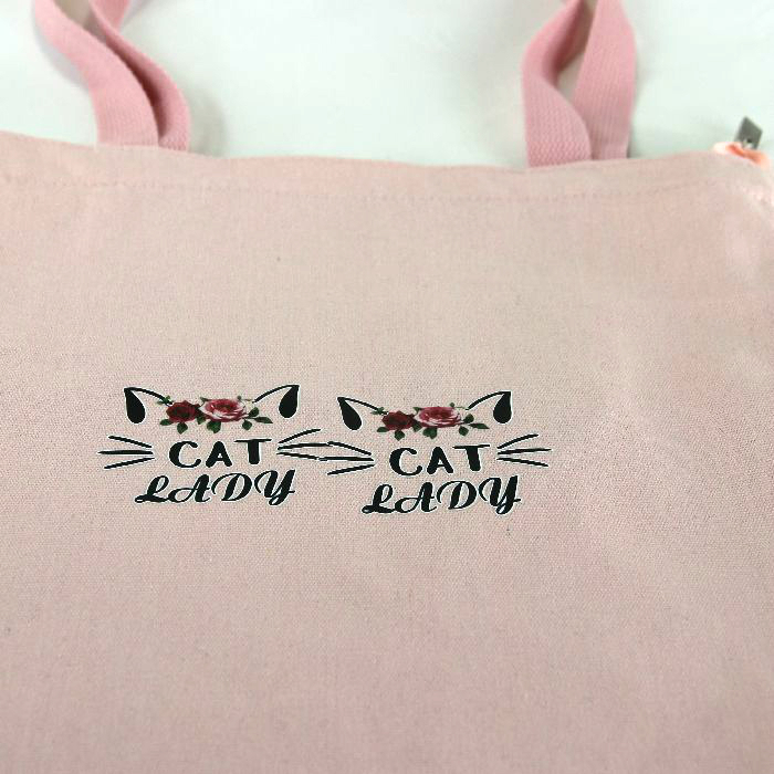 ★個性的な猫イラストが目を引くトートバッグ-おしゃれなアクセントに ネコ柄 ねこ2匹 コットン ファスナー付 ピンク地 軽量 レディス BA32_画像8