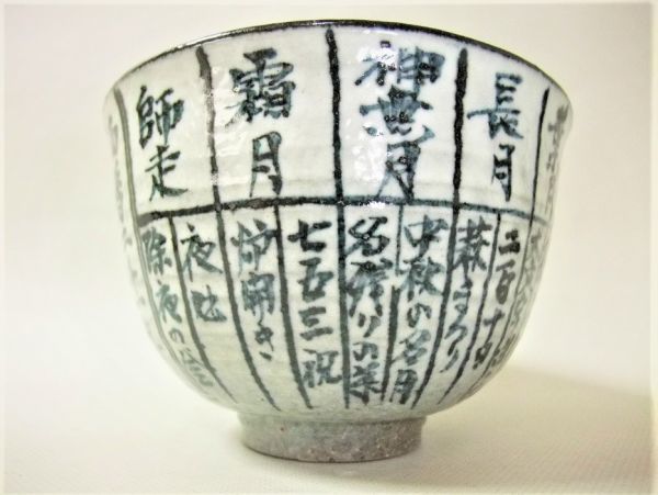 珍品□京焼 清水焼 「浅見よし三」新世紀暦手 染付茶碗 未 珍品□京焼 清水焼 「浅見よし三」新世紀暦手 染付茶碗 未