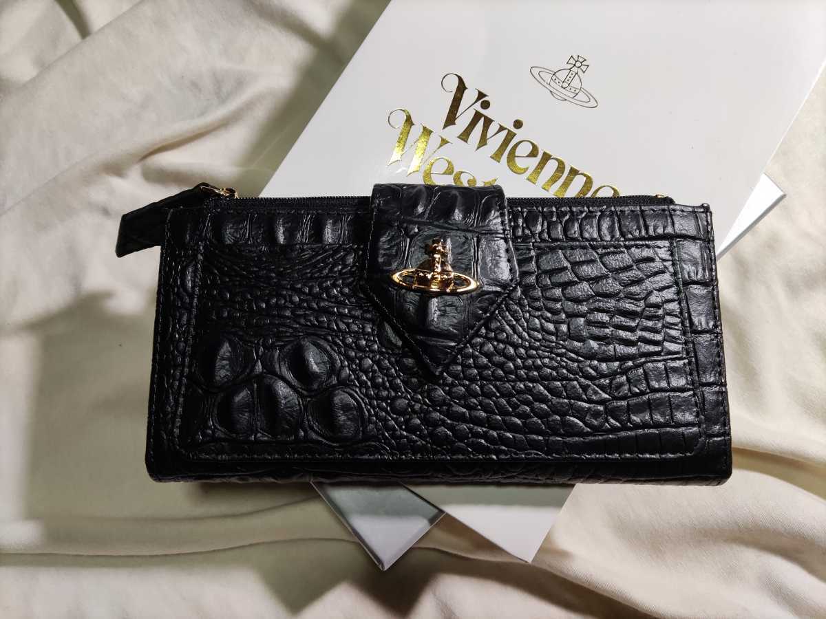 【新品・未使用】 ヴィヴィアンウエストウッド Vivienne Westwood 長財布 レディース 黒 クロコ調 カードが沢山入る♪
