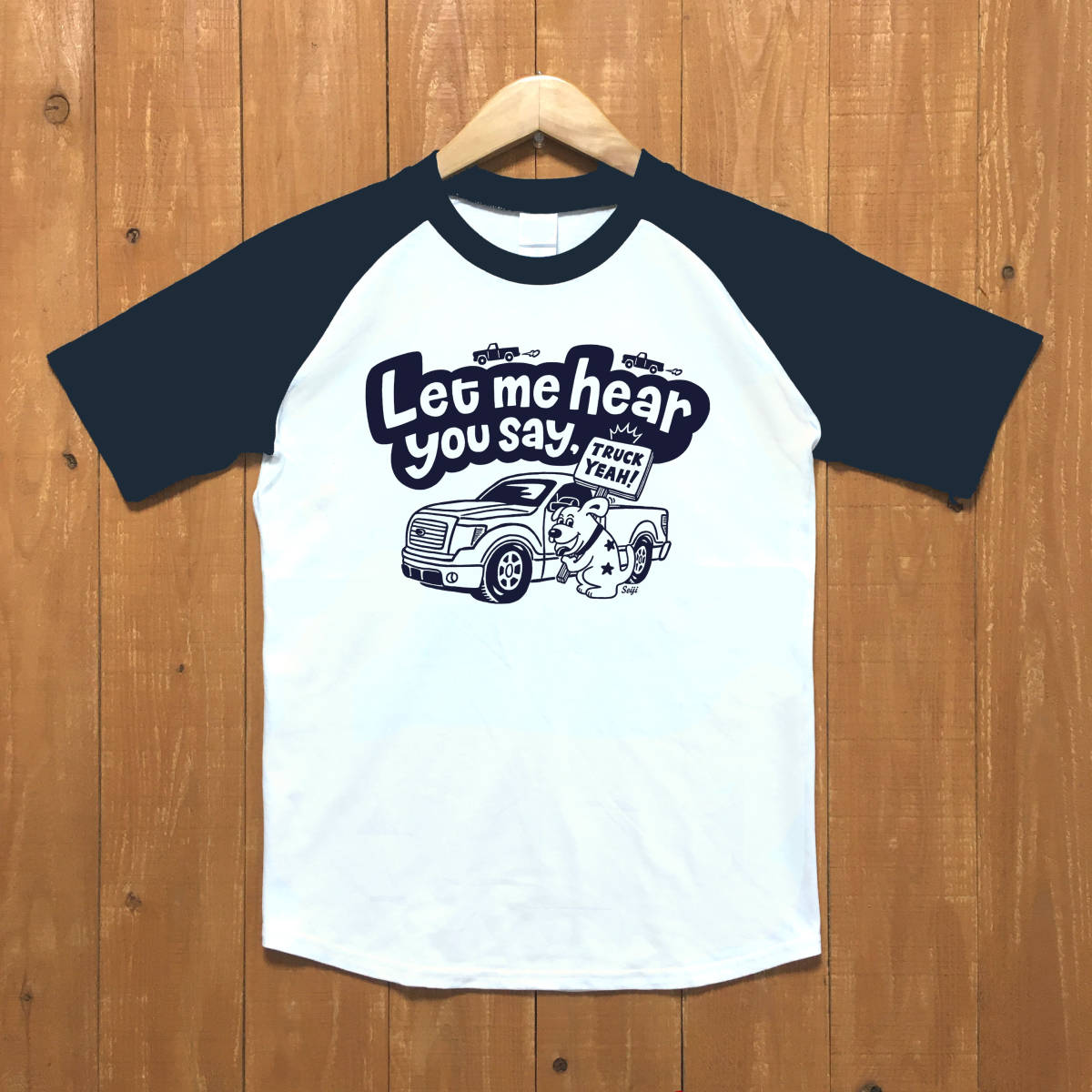 ■ TRUCK YEAH ラグランTシャツ■XLサイズ（ネイビー袖xネイビー） アメ車 アメリカ フォード FORD F150 トラック ピックアップの画像1