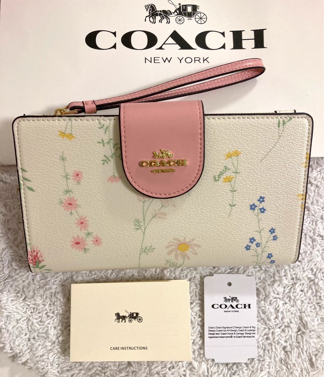 新品未使用】COACHコーチ☆財布☆二つ折り財布☆花柄☆フラワー☆白