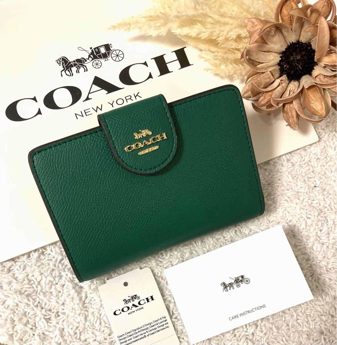 COACH 財布 グリーン 緑 二つ折り財布 コーチ財布 レディース財布