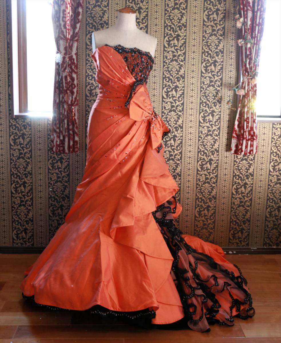 Sancta Carina silk car n tongue cloth. high class wedding dress 7 number S size free shipping mermaid line SILK orange color dress thank takalina