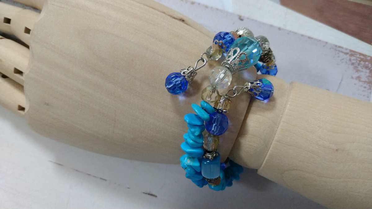 * blue × silver color *2 ream beads bangle *